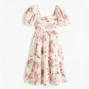 Abercrombie & Fitch Emerson Poplin Puff Sleeve Midi Dress Pink Floral